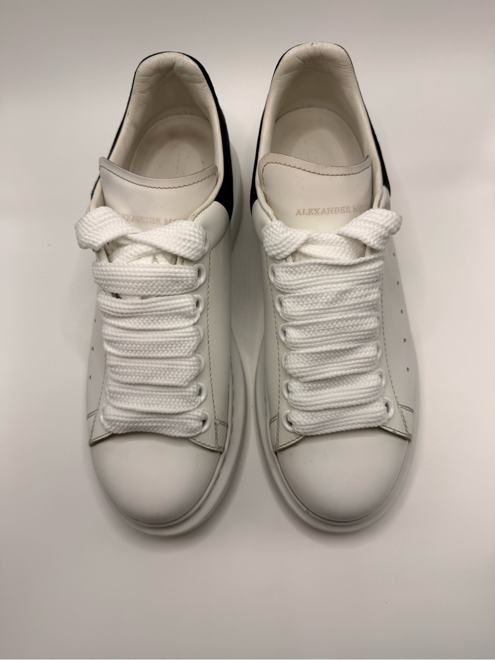 Alexander McQueen White Leather Sneakers with Black Heel